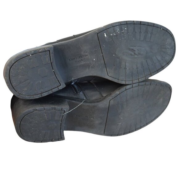 Anne Klein Black Leather Ankle Boots With Side Buckles & Zippers - Size 8M - Picture 6 of 6